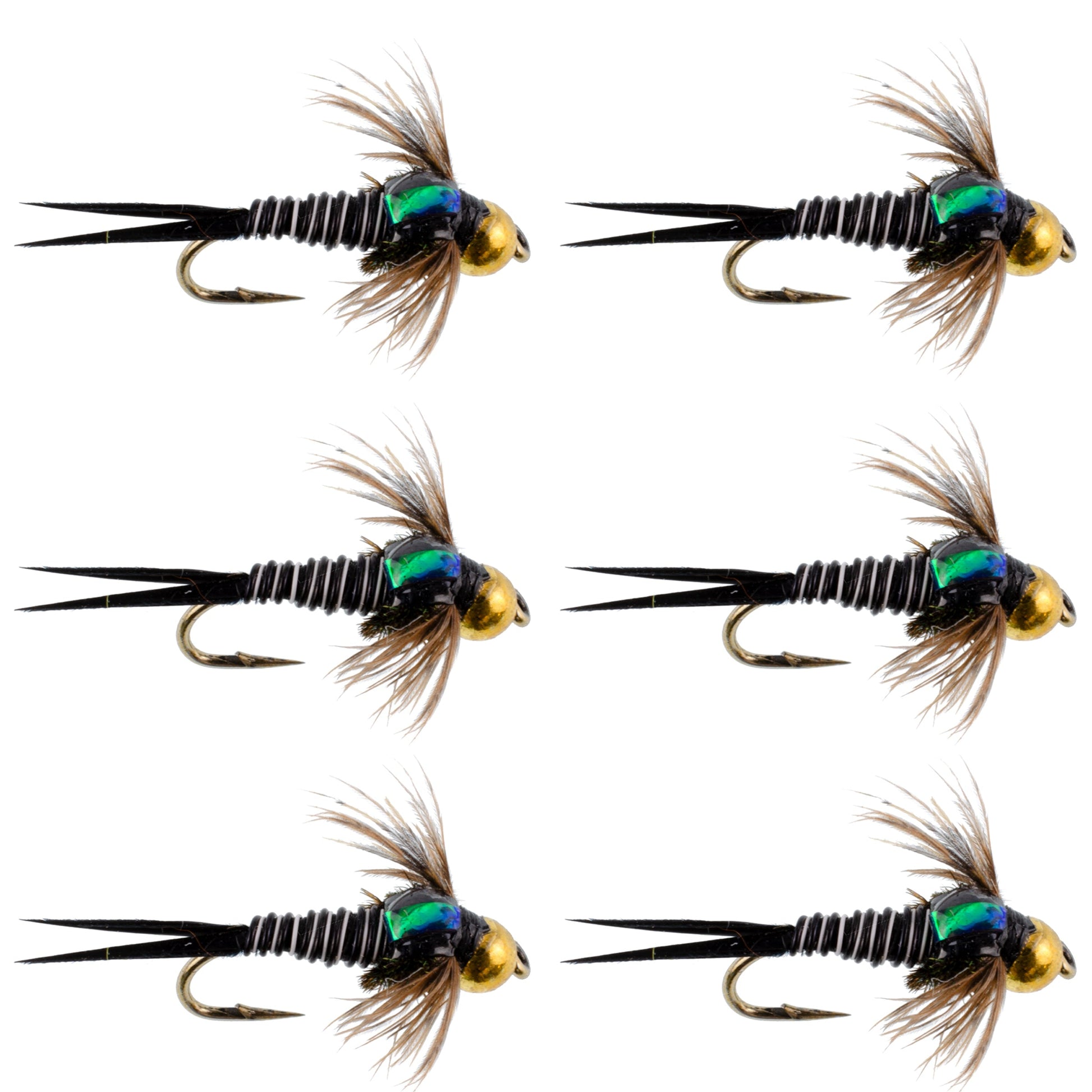 Bead Head Zebra Copper John Nymph Fly Fishing Flies - Set of 6 Flies Hook Size 14