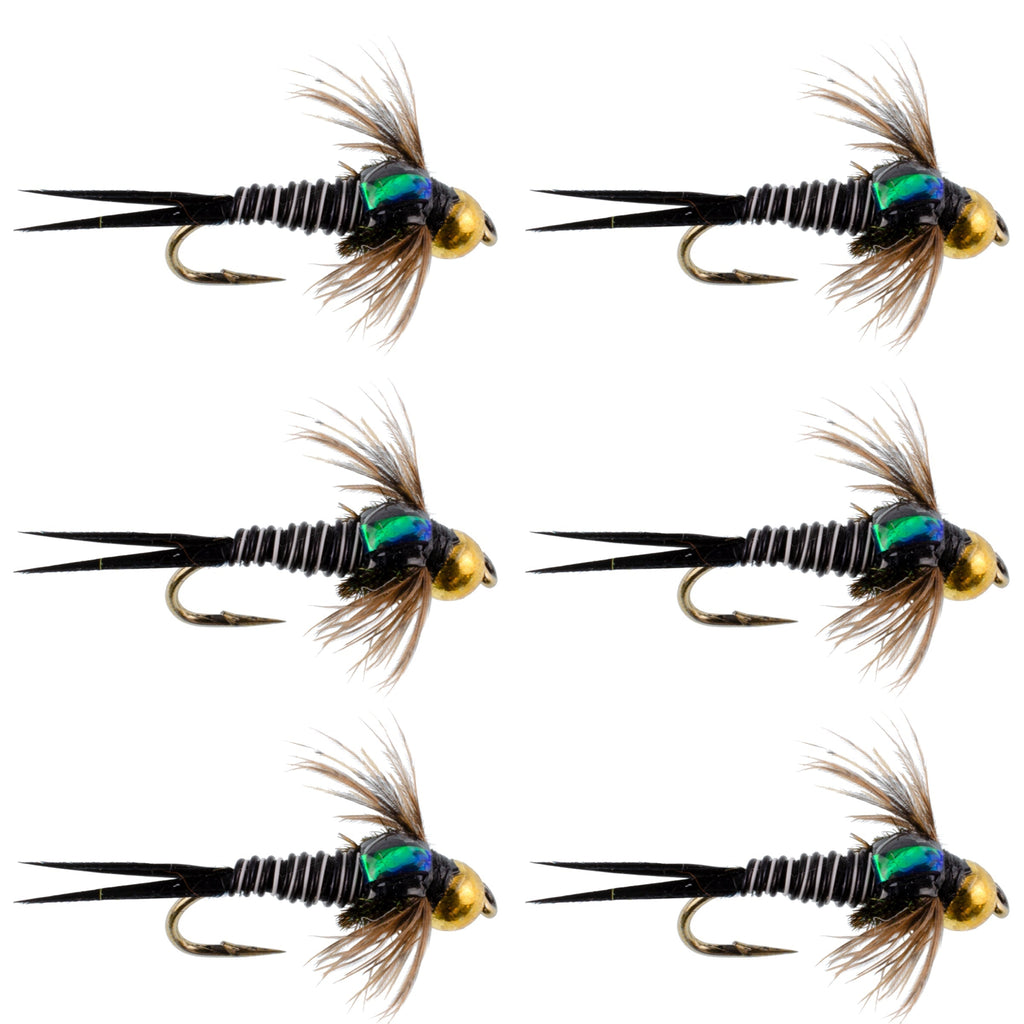 Bead Head Zebra Copper John Nymph Fly Fishing Flies - Set of 6 Flies Hook Size 16