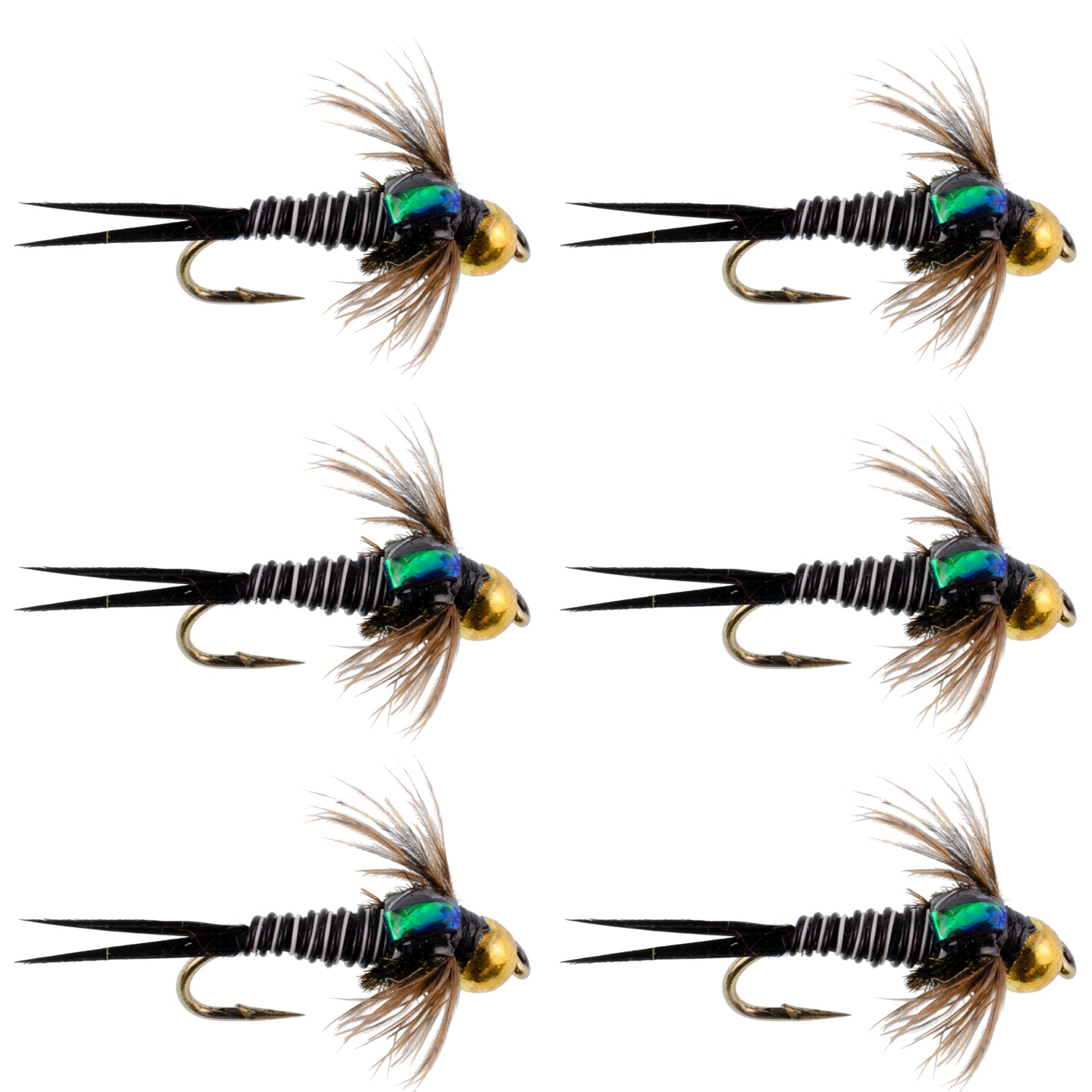 Bead Head Zebra Copper John Nymph Fly Fishing Flies - Set of 6 Flies Hook Size 12