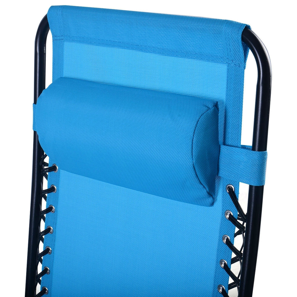 Set of 2 Blue Folding Outdoor Zero Gravity Lounge Chair Recliner