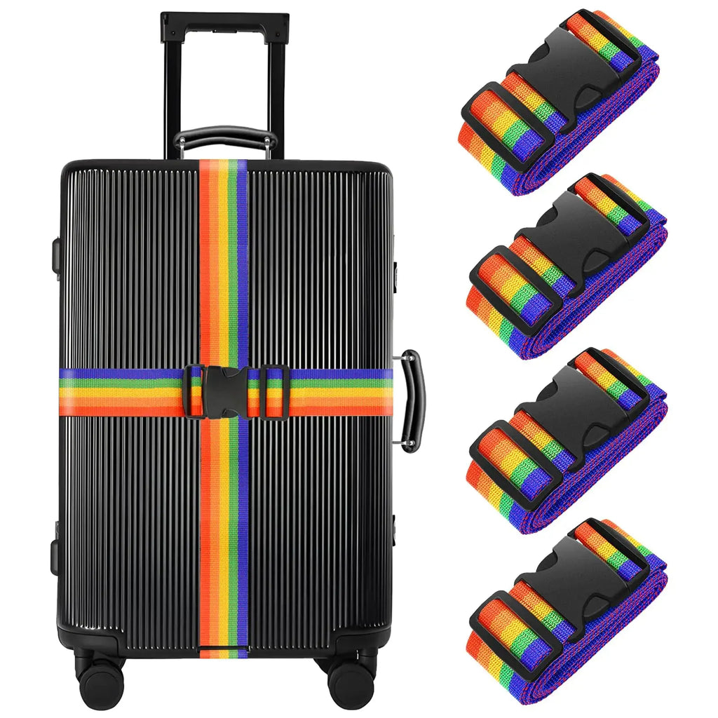 BILIONE 4 Pack TSA Approved Luggage Straps - Secure & Vibrant Rainbow Travel Belts