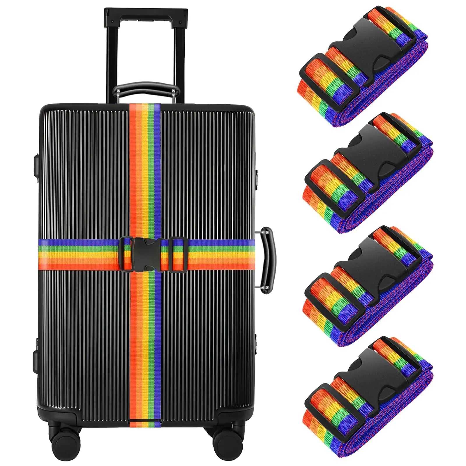BILIONE 4 Pack TSA Approved Luggage Straps - Secure & Vibrant Rainbow Travel Belts