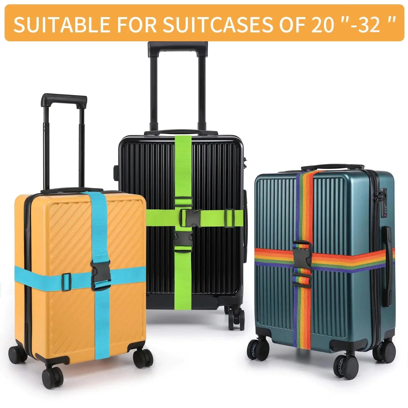 BILIONE 4 Pack TSA Approved Luggage Straps - Secure & Vibrant Rainbow Travel Belts