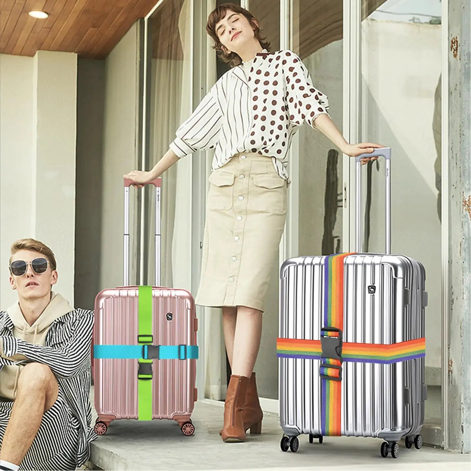 BILIONE 4 Pack TSA Approved Luggage Straps - Secure & Vibrant Rainbow Travel Belts
