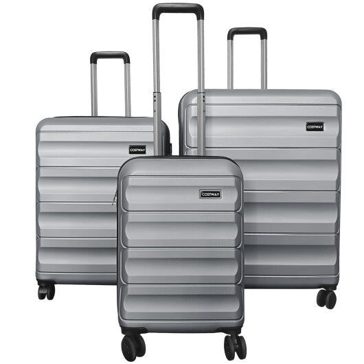3-Piece Hardside Luggage Set 20/24/28 Inch Lightweight Hardside Suitcases-Gray