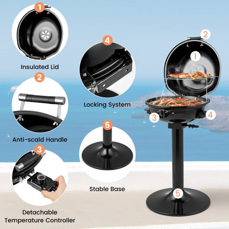 Black Double Layer Portable Electric 1600 Watt BBQ Grill