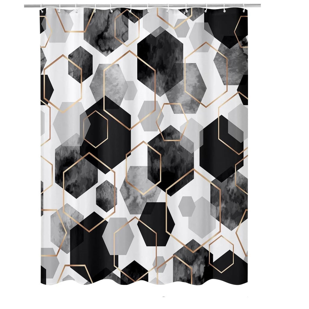 72"W x 78"H Black White Hexagonal Pattern Polyester Shower Curtain