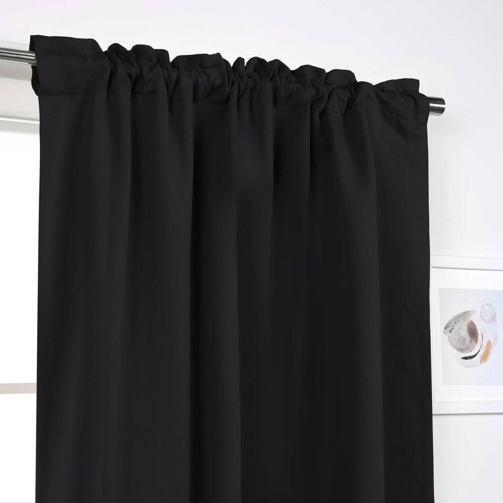 52 x 96 inch Solid Black Thermal Blackout Curtain Panels - Set of 2