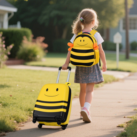 2 Pieces Kids Luggage Set on Wheels with Anti-Lose Rope and Retractable Rod-Yellow