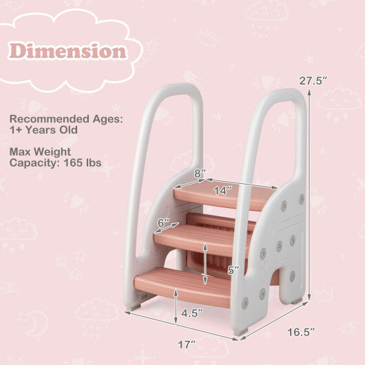 3-Step Stool with Safety Handles and Non-slip Pedals for Toddlers-Gray