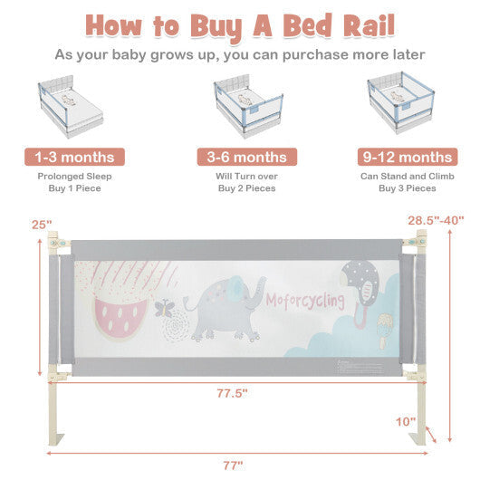 69 Inch Toddlers Vertical Lifting Baby Bedrail Guard with Lock-Gray