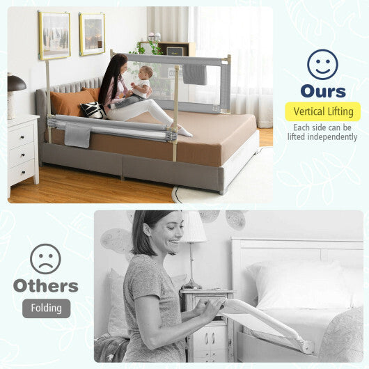 57 Inch Toddlers Vertical Lifting Baby Bed Rail Guard with Lock-Gray