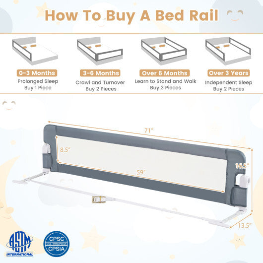 71-Inch Foldable Bed Rail Swing Down Baby Bed Guard Rail with Adjustable Safety Strap-White