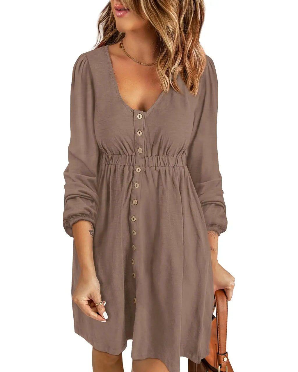 BTFBM Women's Casual Button-Down Mini Dress – Long Sleeve, High Waist, Trendy Fit