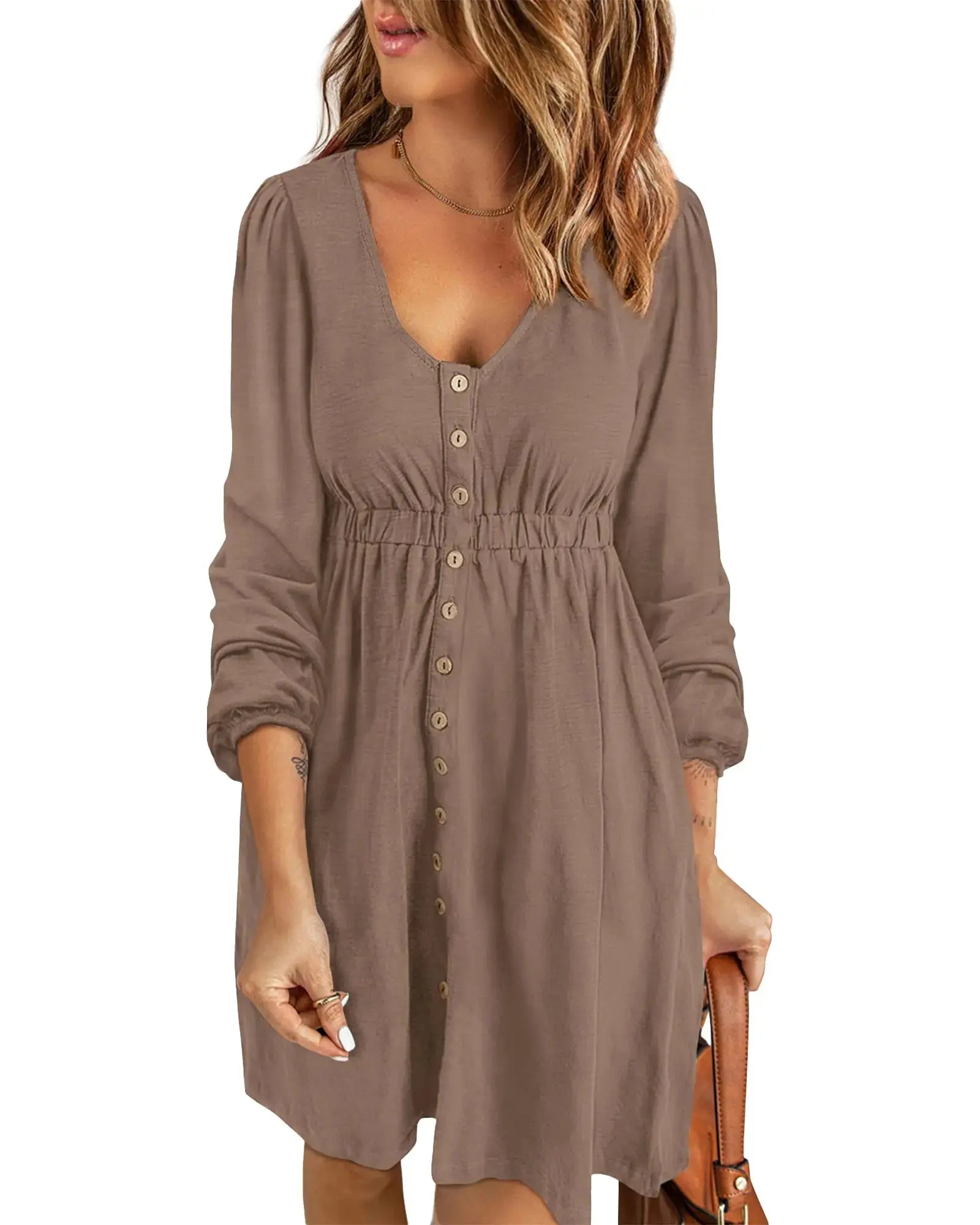 BTFBM Women's Casual Button-Down Mini Dress – Long Sleeve, High Waist, Trendy Fit