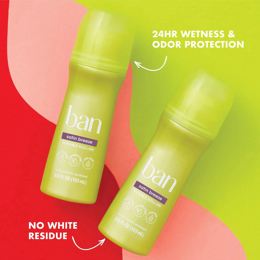 Ban Satin Breeze 24-hour Invisible Antiperspirant Roll-on Deodorant for Women and Men | Underarm Wetness Protection