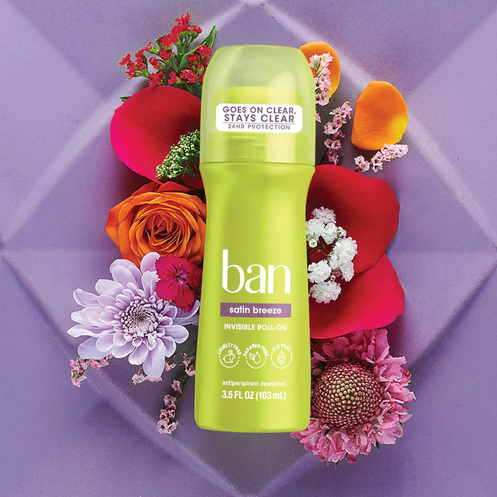 Ban Satin Breeze 24-hour Invisible Antiperspirant Roll-on Deodorant for Women and Men | Underarm Wetness Protection