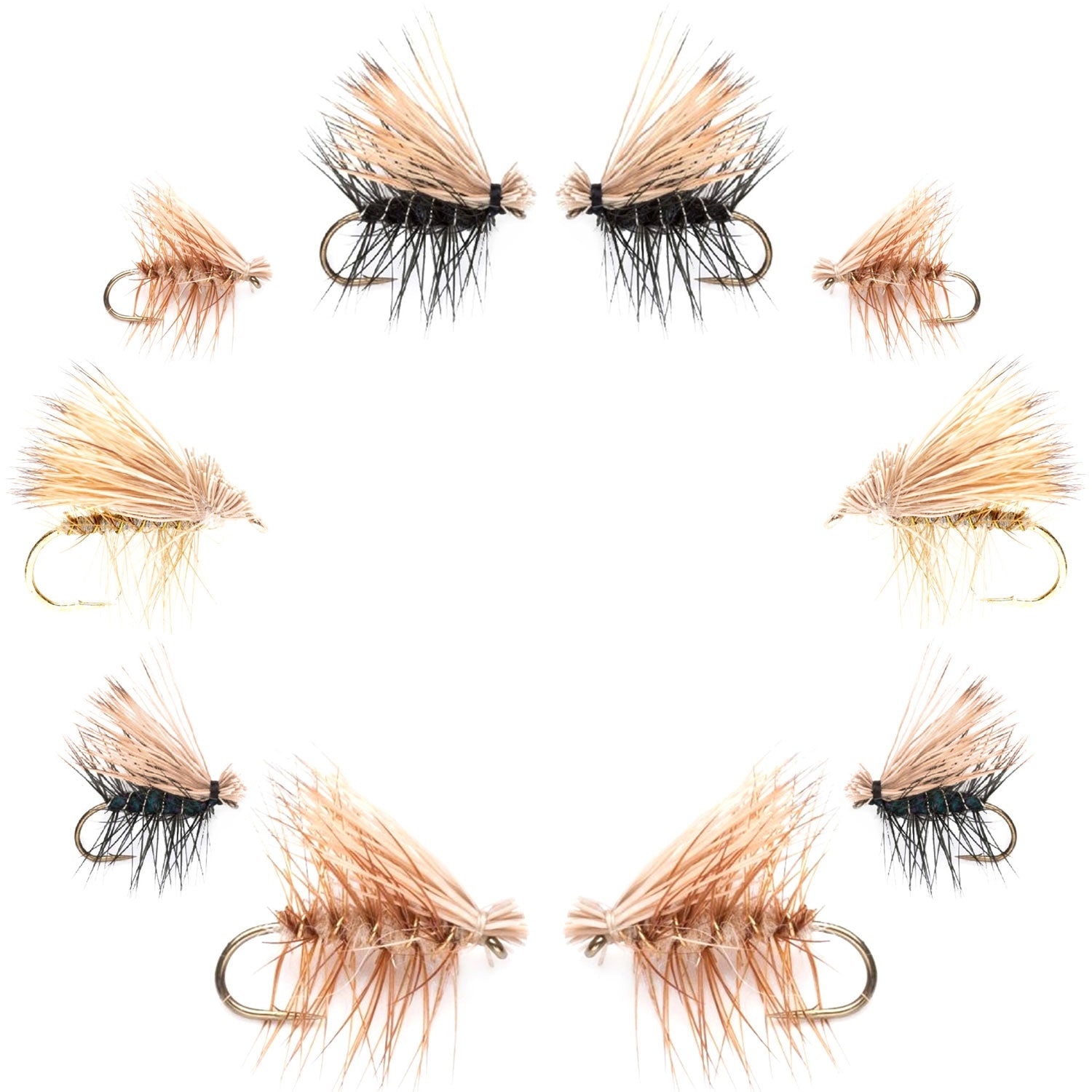 Basics Collection - Elk Hair Caddis Dry Fly Assortment - 10 Dry Fishing Flies - 5 Patterns - Hook Sizes 12, 14, 16, 18