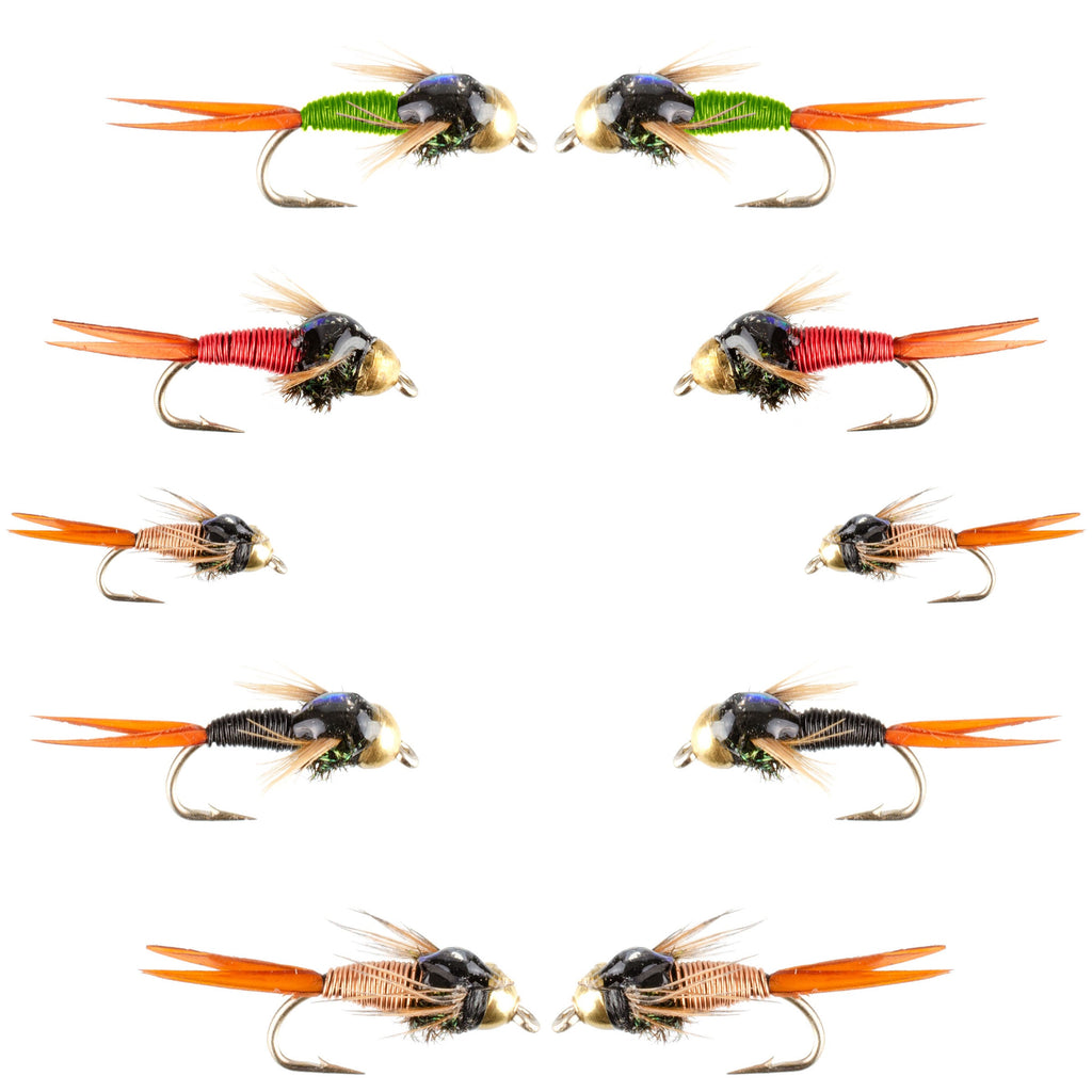 Basics Collection - Bead Head Copper John Assortment - 10 Wet Flies - 5 Patterns - Hook Sizes 14, 16, 18