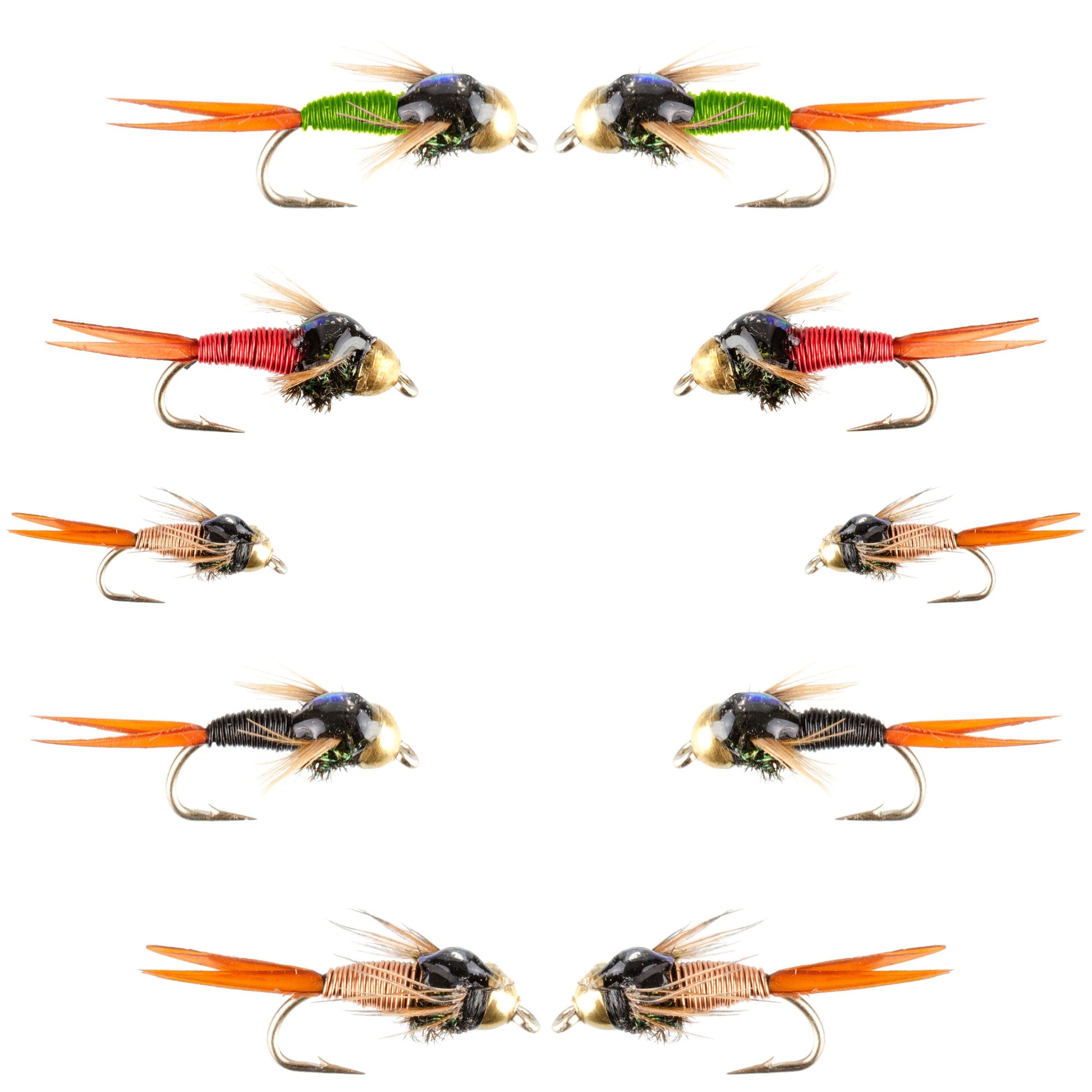 Basics Collection - Bead Head Copper John Assortment - 10 Wet Flies - 5 Patterns - Hook Sizes 14, 16, 18