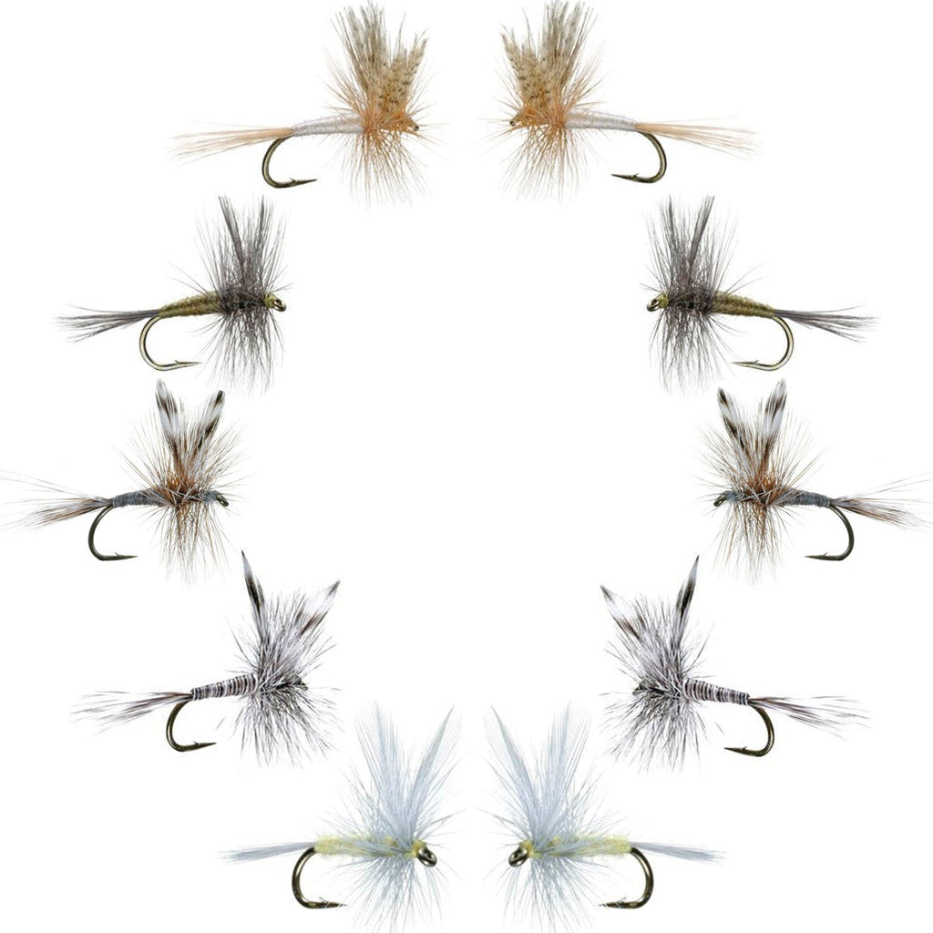Basics Collection - Classic Dry Fly Assortment - 10 Dry Fishing Flies - 5 Patterns - Hook Sizes 12, 14, 16
