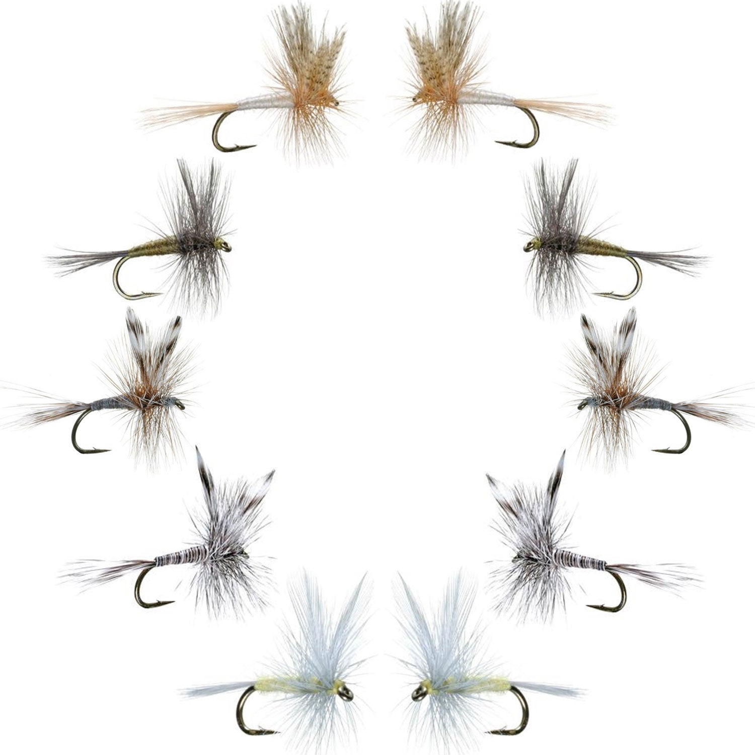 Basics Collection - Classic Dry Fly Assortment - 10 Dry Fishing Flies - 5 Patterns - Hook Sizes 12, 14, 16
