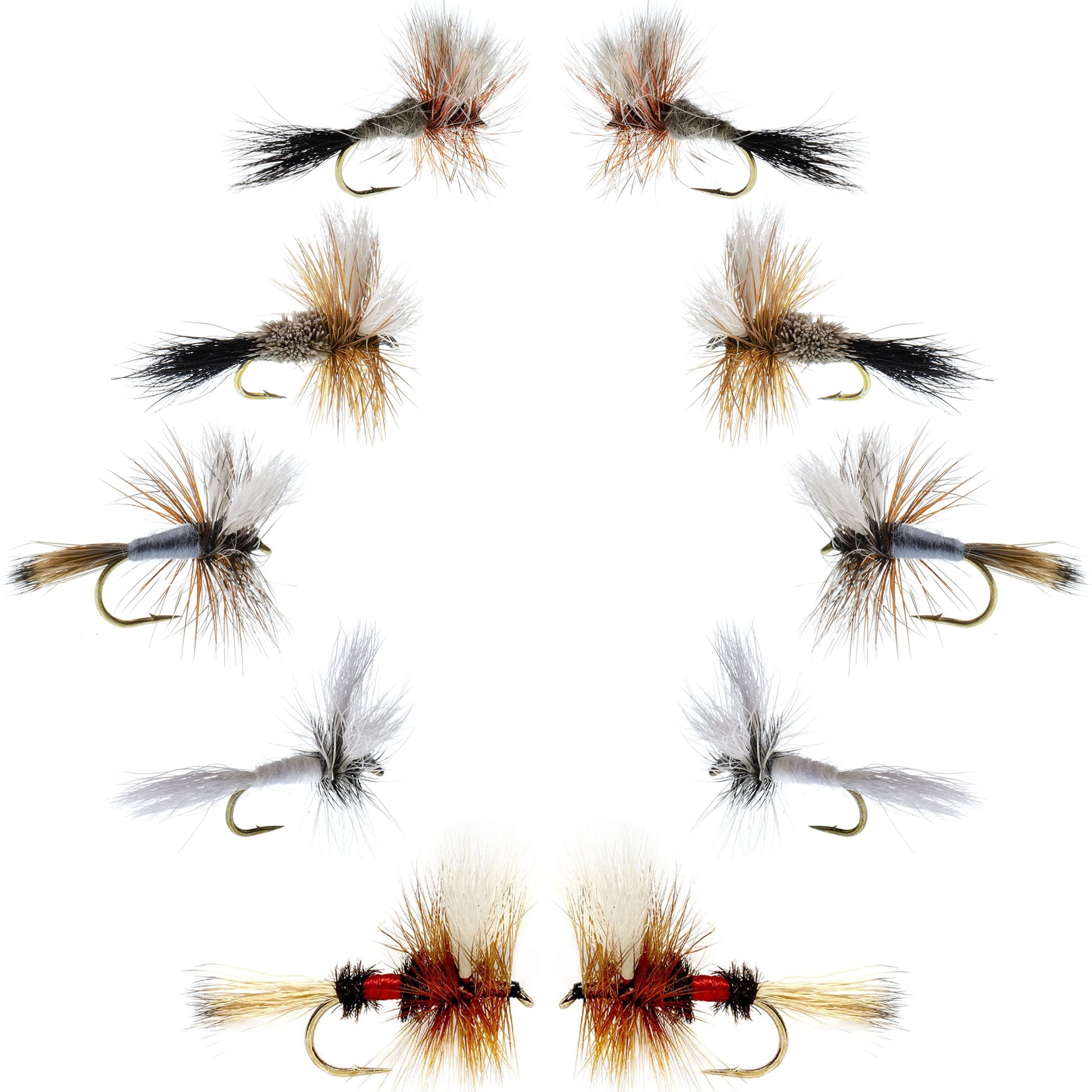 Basics Collection - Wulff Dry Fly Assortment - 10 Dry Fishing Flies - 5 Patterns - Hook Sizes 10, 12, 14