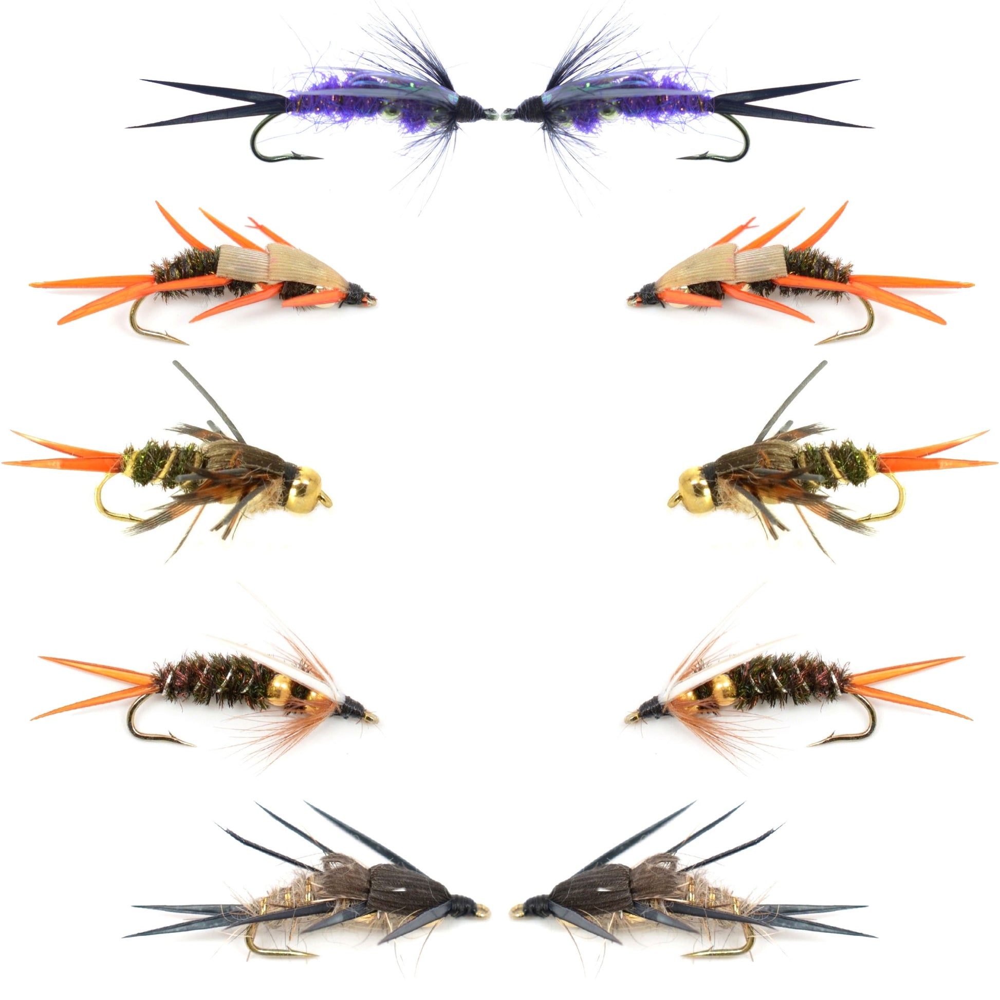 Basics Collection - Double Bead Head Nymph Assortment - 10 Wet Flies - 5 Patterns - Hook Size 12