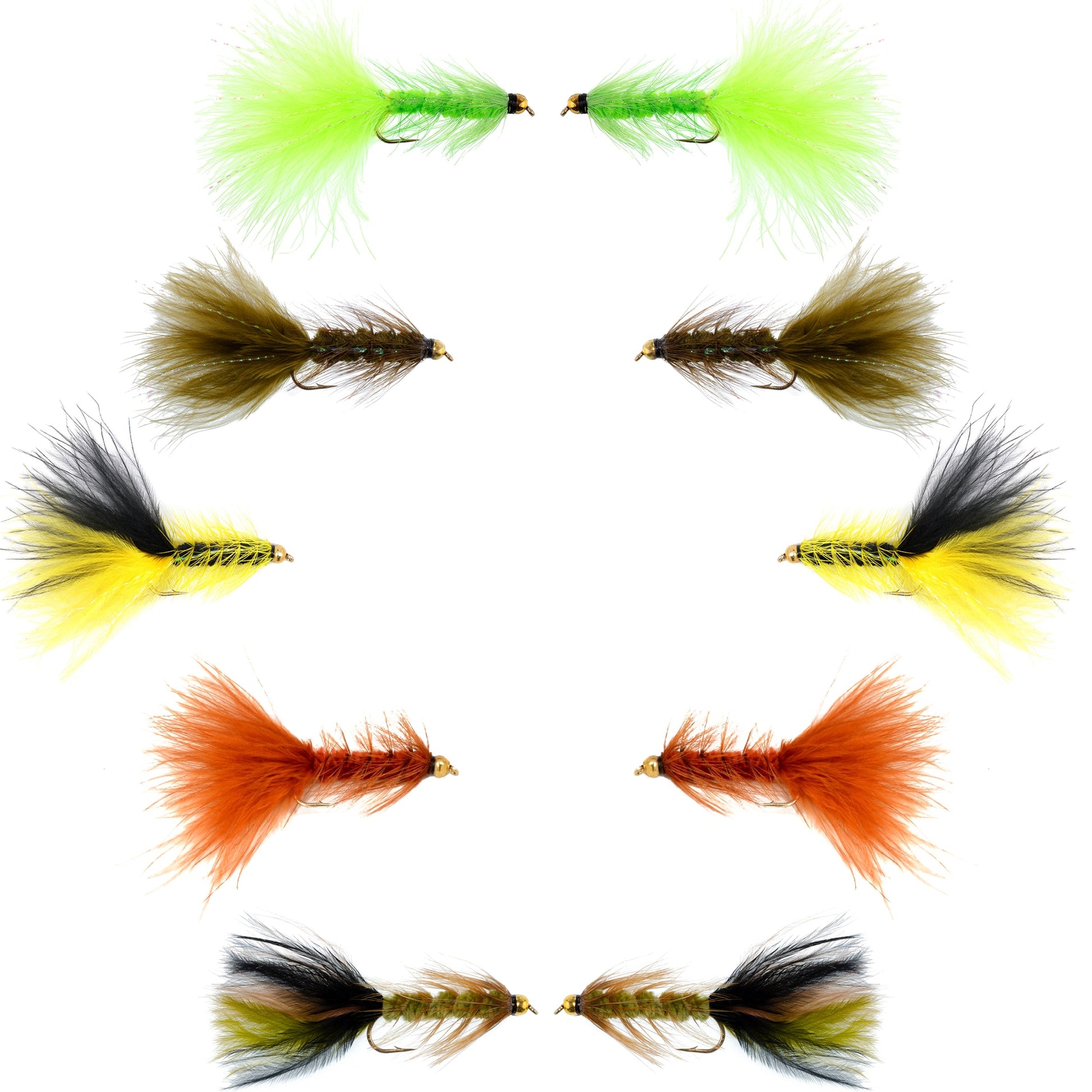 Basics Collection - Crystal Woolly Bugger Assortment - 10 Bead Head Wet Flies - 5 Patterns - Hook Size 4