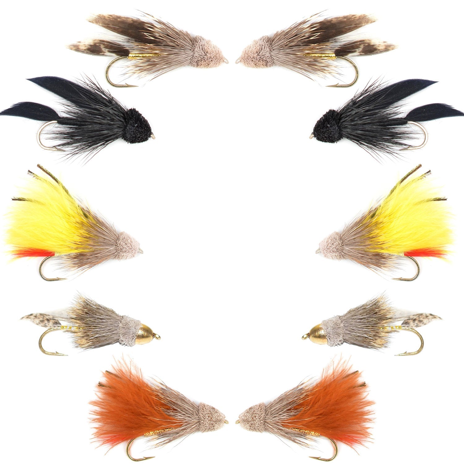 Basics Collection - Muddler Minnow Streamer Assortment - 10 Wet Flies - 5 Patterns - Hook Sizes 4 and 6