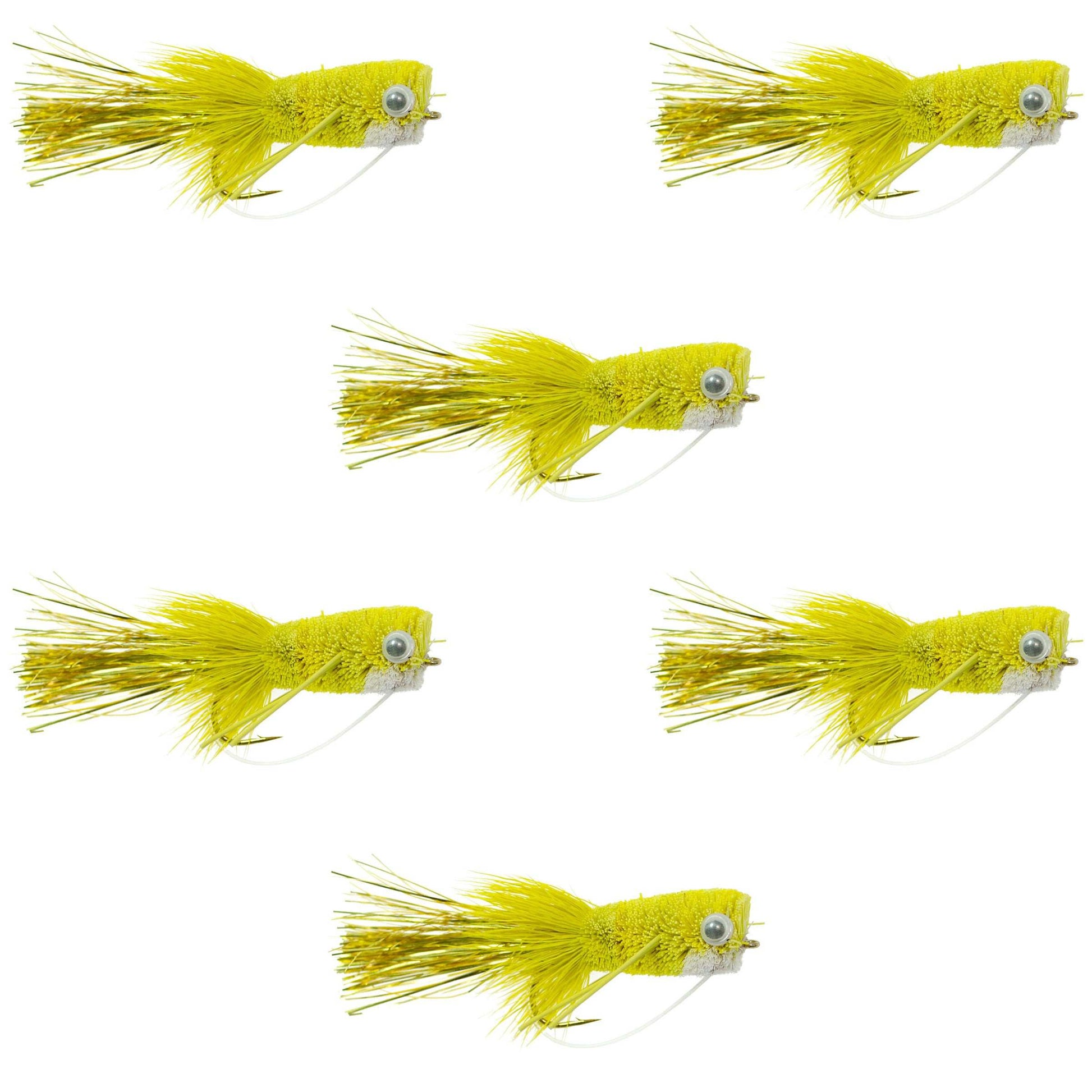 Flashtail Bass Popper  6 Flies Size 8 - Yellow Bass Fly Fishing Bug Wide Gape Bass Hooks With Weed Guard