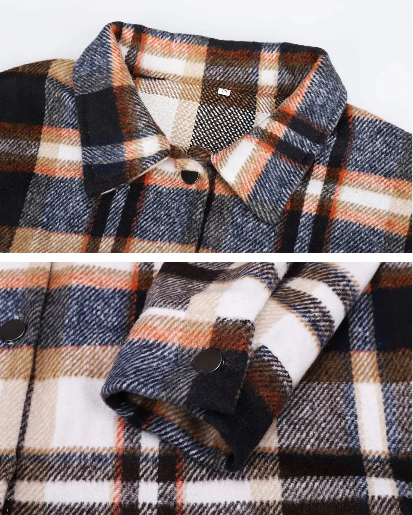 Beaully Women's Flannel Plaid Shacket Long Sleeve Button Down Shirts Jacket Coats with Side Pockets Orange X-Large
