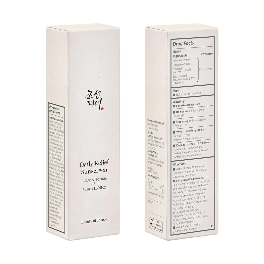 Beauty of Joseon Daily Relief Sunscreen for face - Sun moisturizing with Broad Spectrum SPF 40