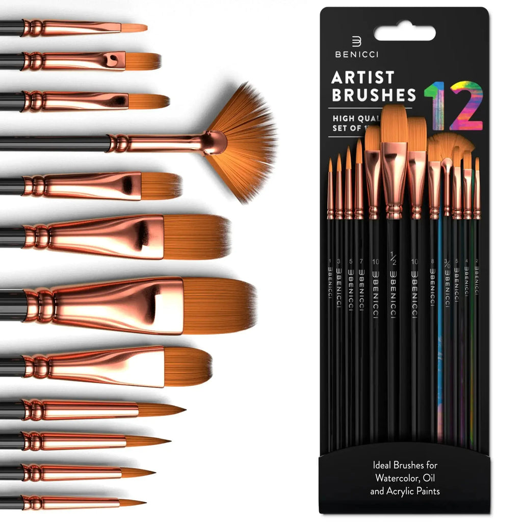 Benicci 12 Essential Artist Brush Set - Perfect for All Paints