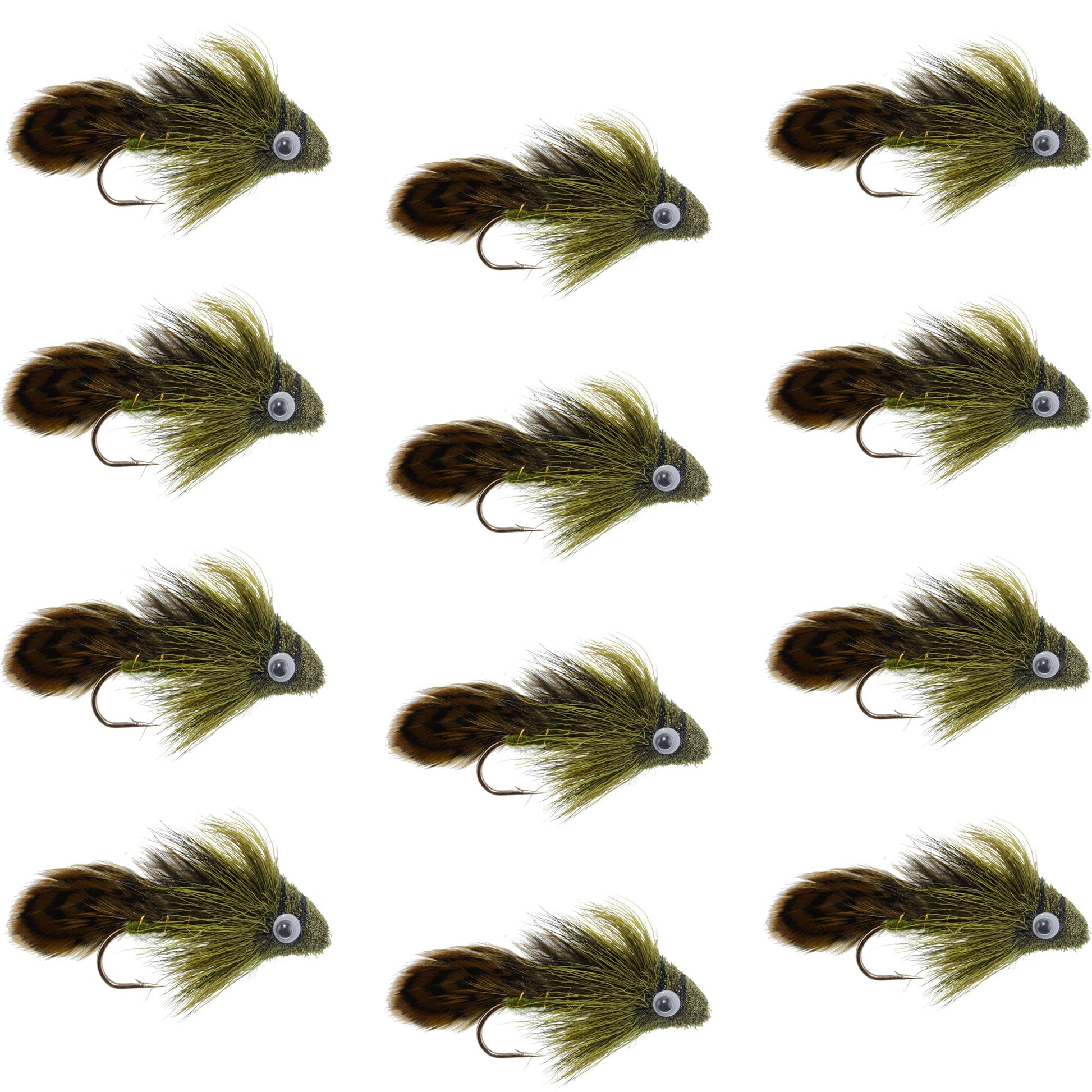 Big Eye Olive Sculpin Streamer Flies - 1 Dozen Bass and Trout Fly Fishing Flies - Hook Size 2