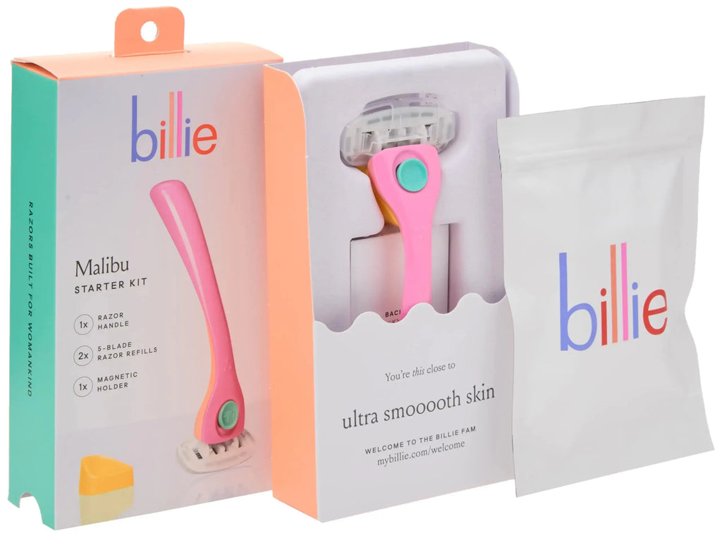 Billie Razors for Women Shave Kit with Women’s Razor, 4 x 5-Blade Razor Refills, Magnetic Holder - Cool Blue and Malibu Matte + Matte