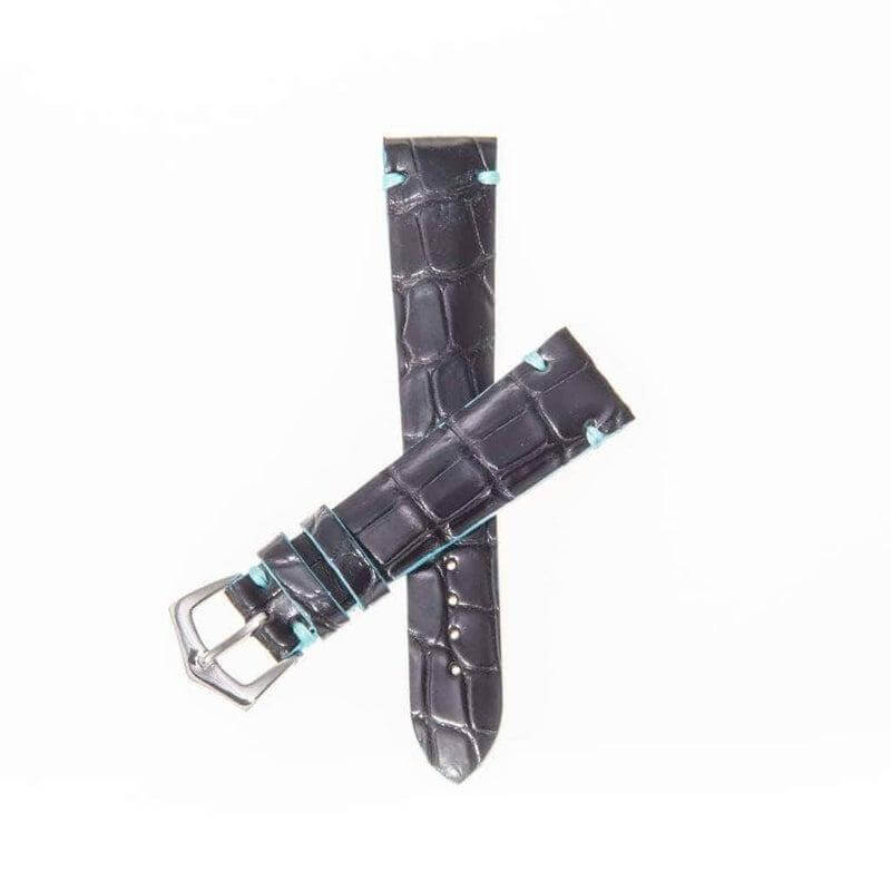 Black Genuine Alligator Watch Strap Light Blue Borders
