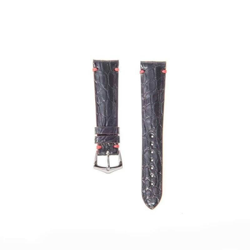 Black Genuine Alligator Watch Strap Light Red Borders