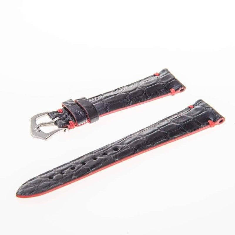 Black Genuine Alligator Watch Strap Light Red Borders