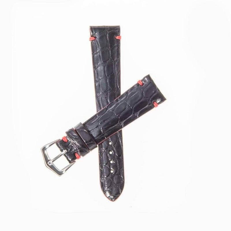 Black Genuine Alligator Watch Strap Light Red Borders