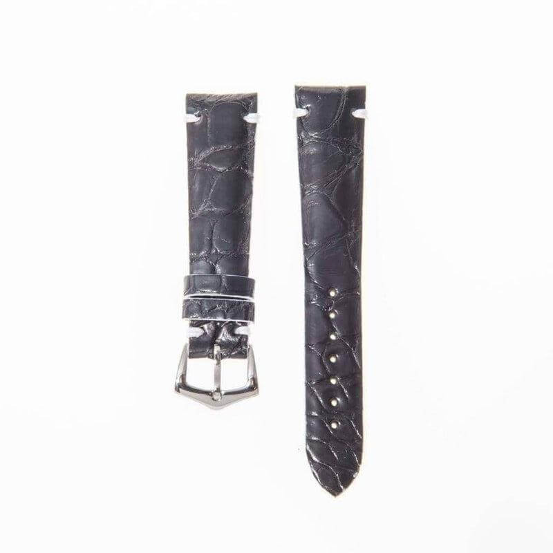 Black Genuine Alligator Watch Strap White Borders
