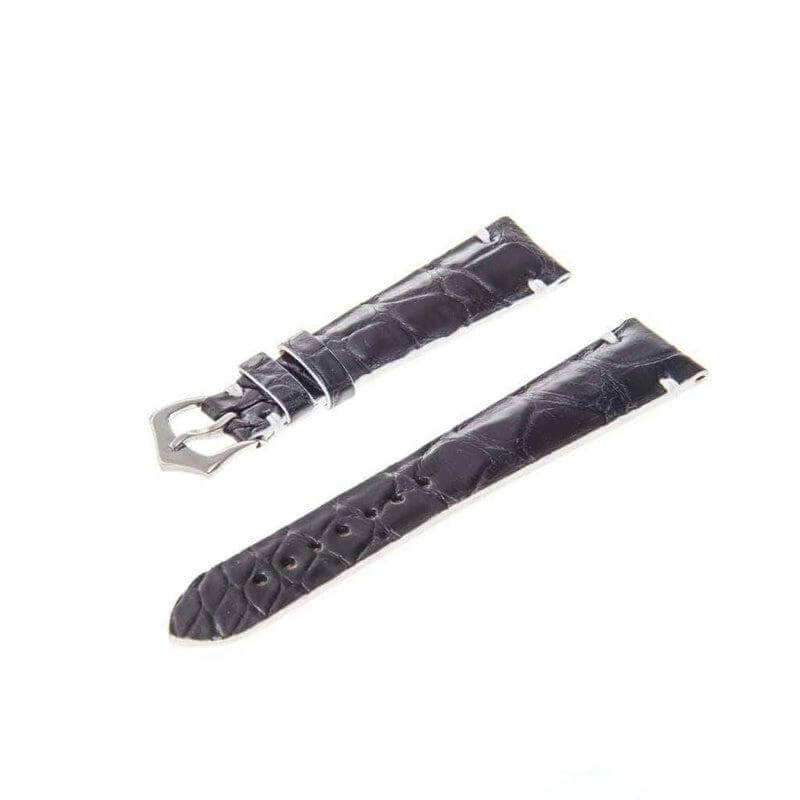 Black Genuine Alligator Watch Strap White Borders