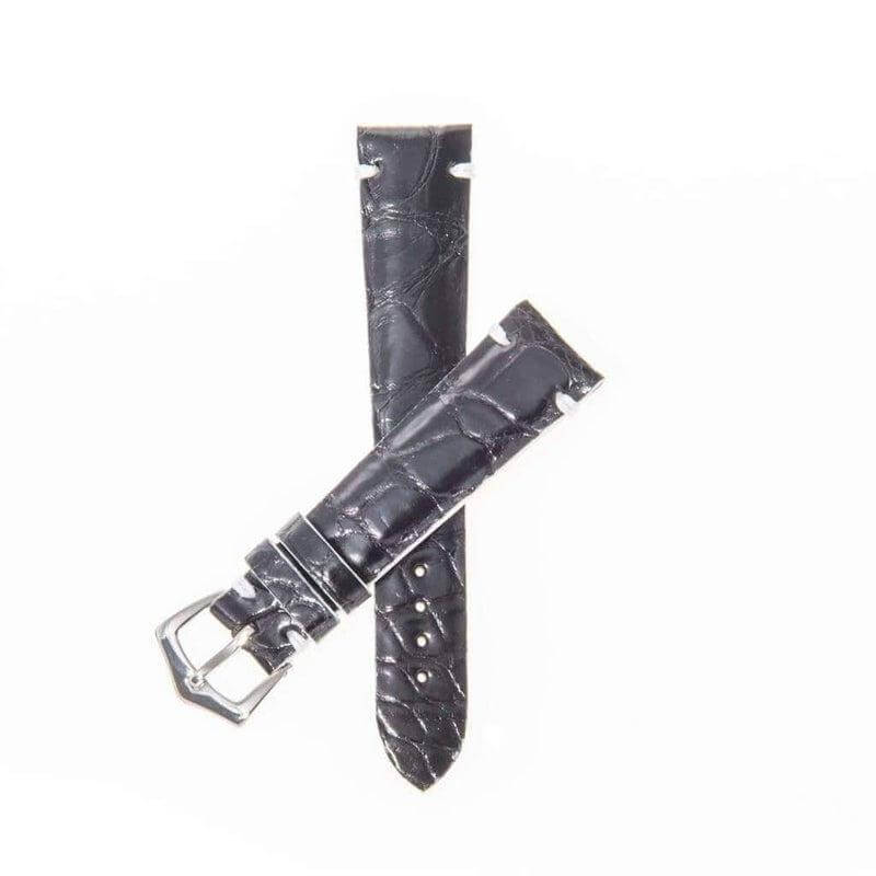 Black Genuine Alligator Watch Strap White Borders