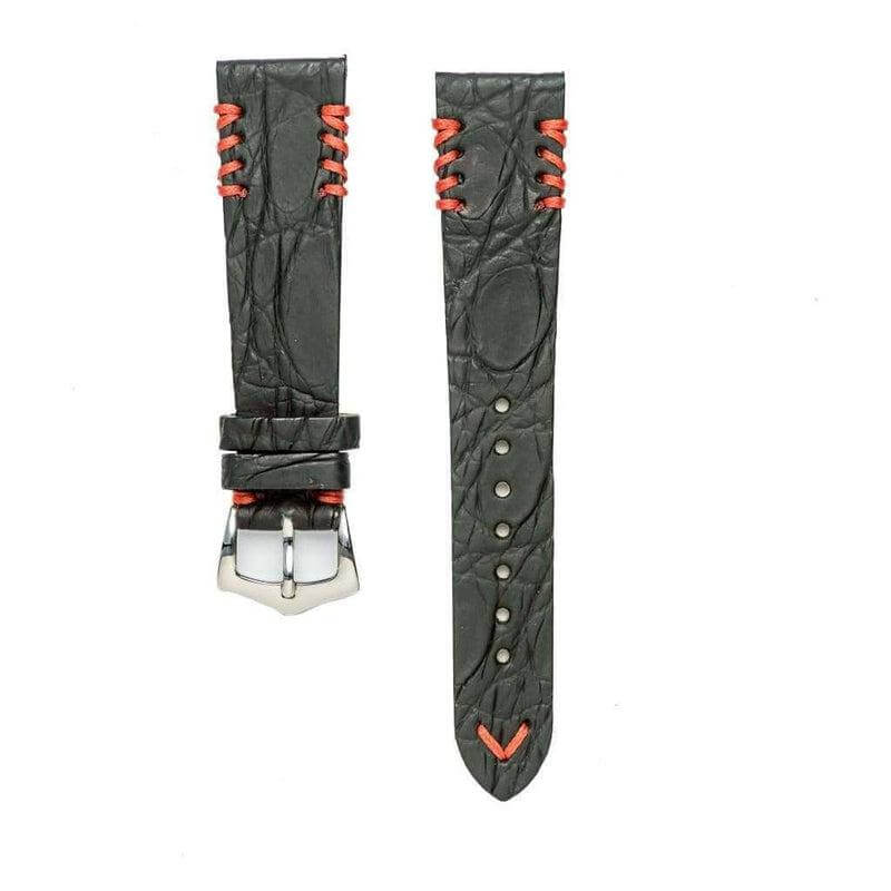 Black Rubberized Crocodile Watch Strap Red Tribal Stitches