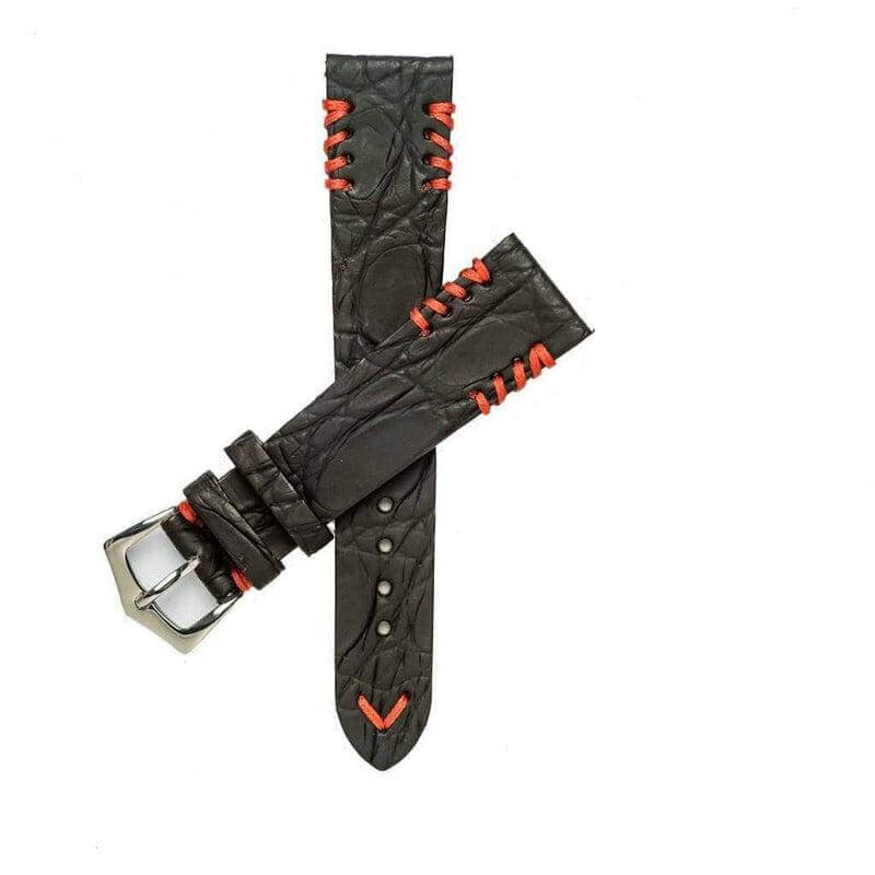 Black Rubberized Crocodile Watch Strap Red Tribal Stitches
