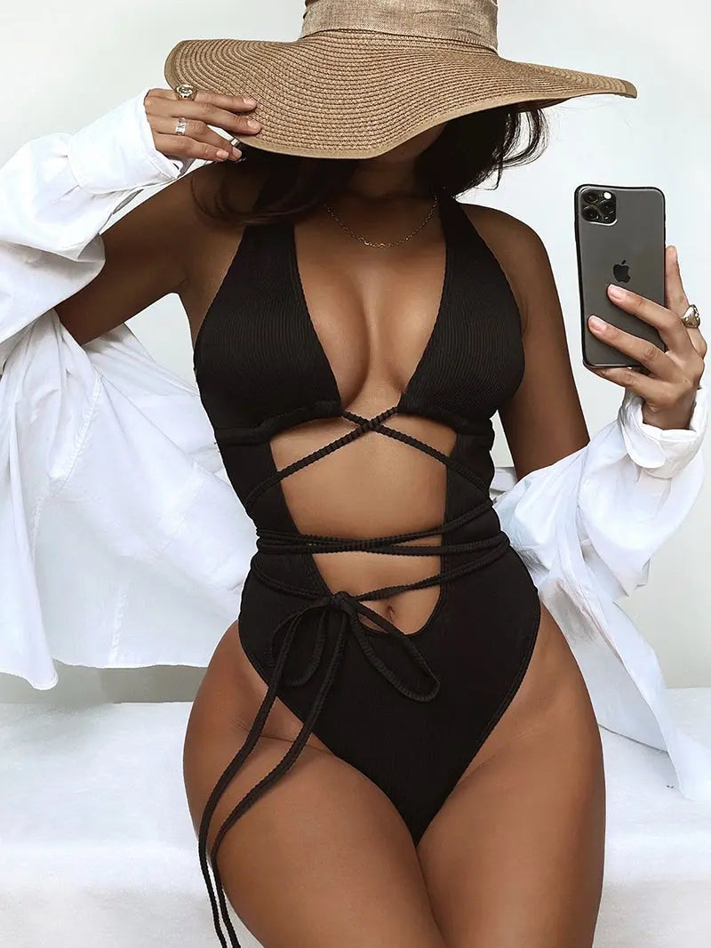 Black and White Bandage Swimsuit