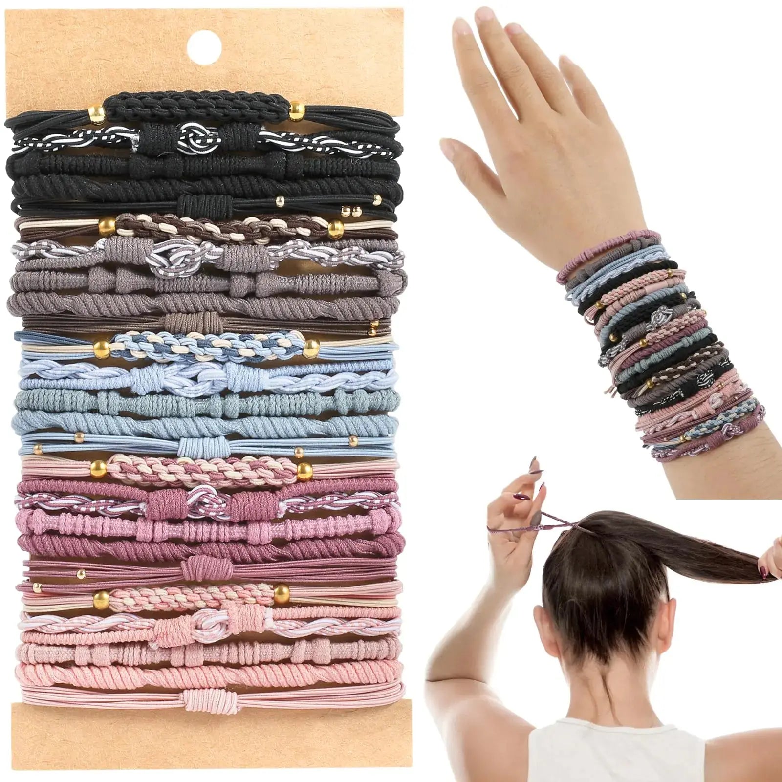 Boho Hair Tie Bracelets – 25 PCS in 5 Stylish Designs, No Damage Elastic Bands