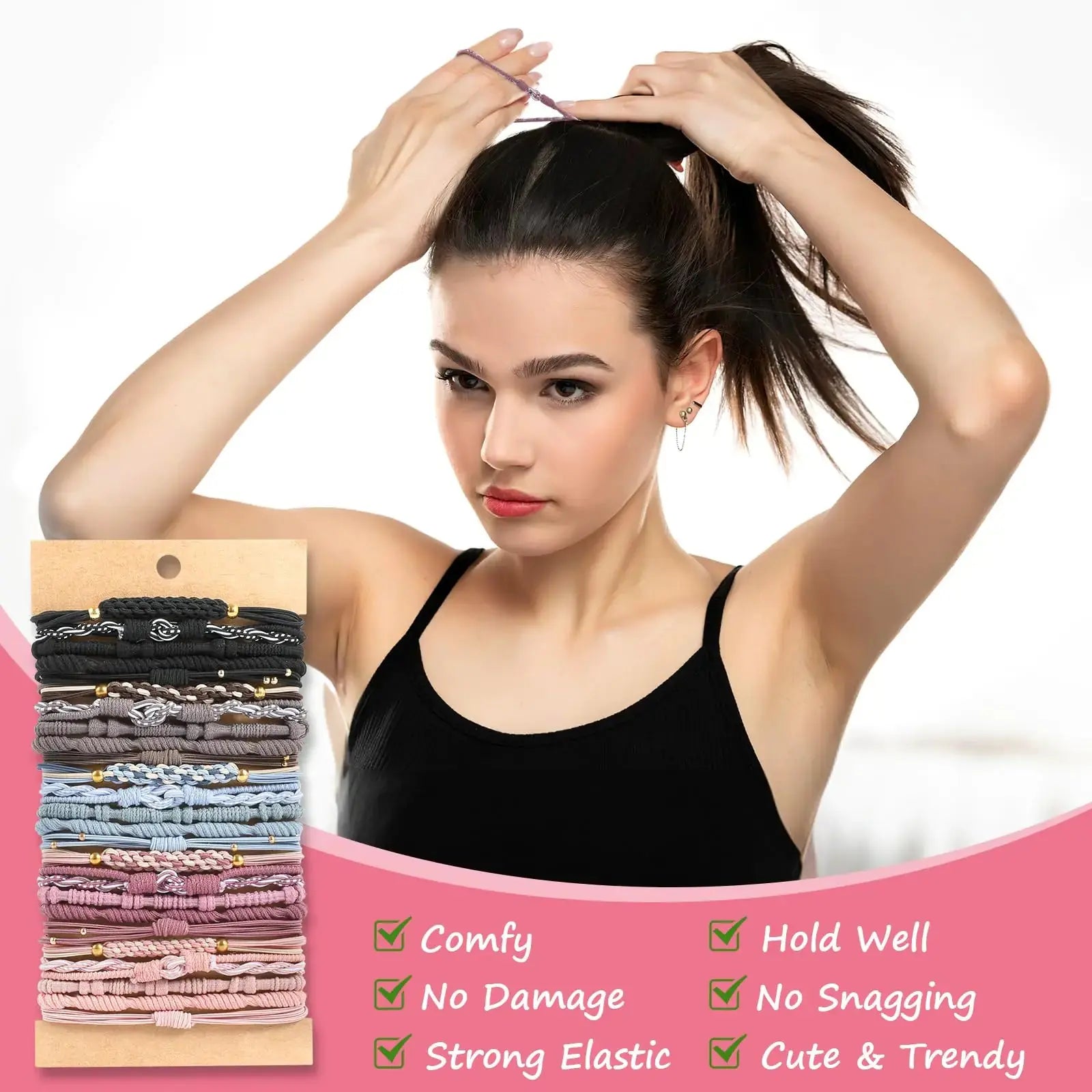 Boho Hair Tie Bracelets – 25 PCS in 5 Stylish Designs, No Damage Elastic Bands