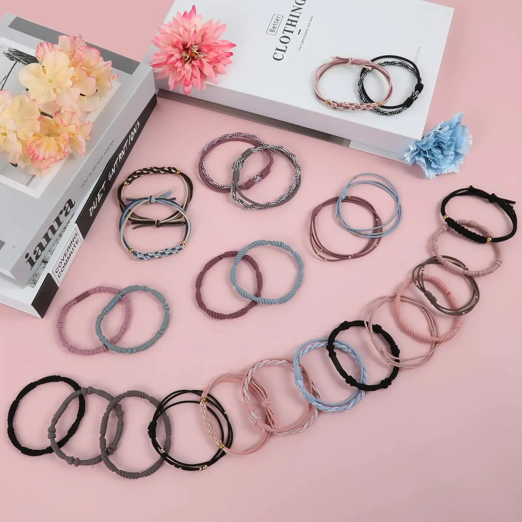Boho Hair Tie Bracelets – 25 PCS in 5 Stylish Designs, No Damage Elastic Bands