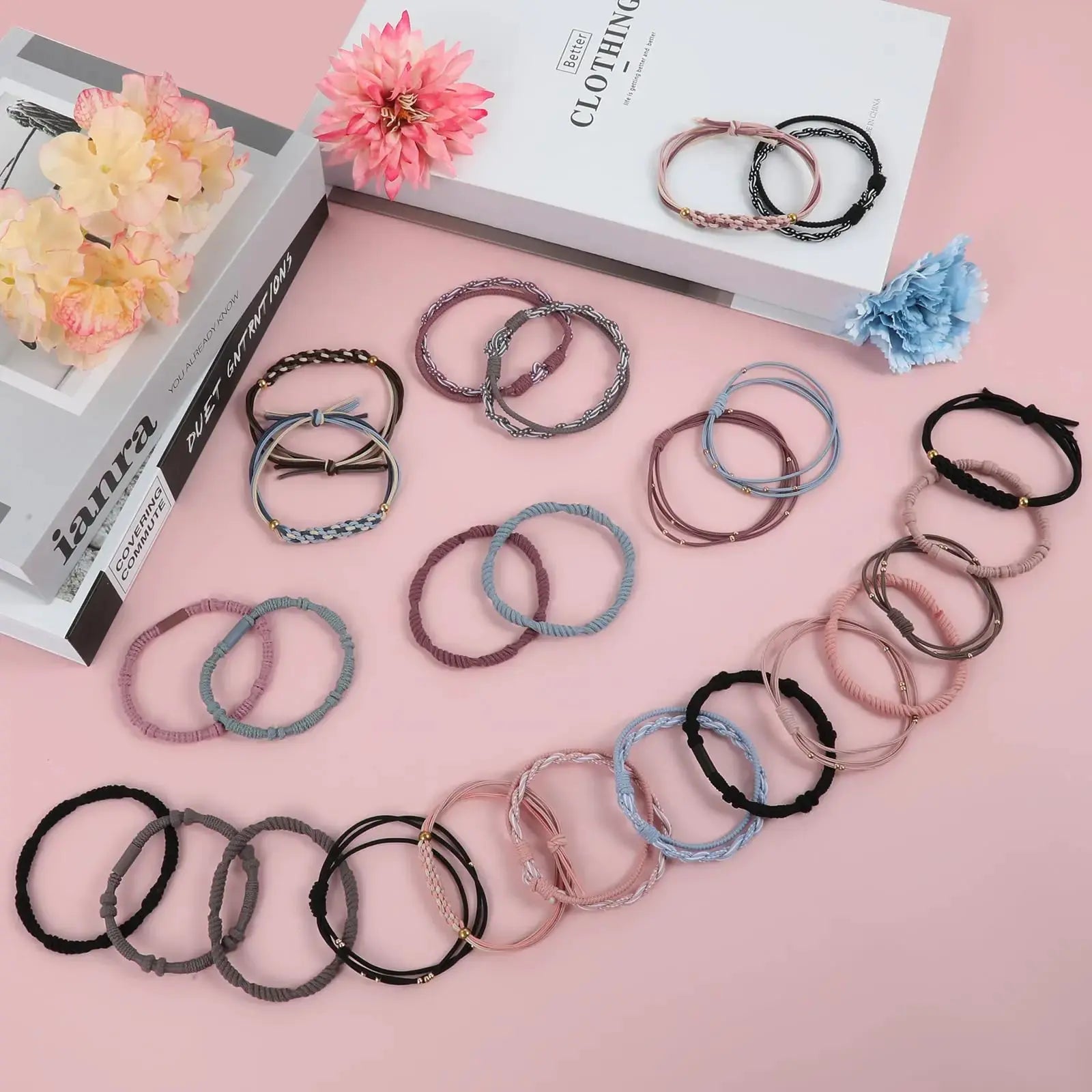 Boho Hair Tie Bracelets – 25 PCS in 5 Stylish Designs, No Damage Elastic Bands